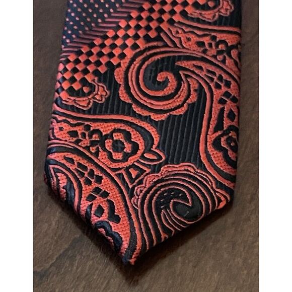 Milano Moda Red Black Hand Made 100% Polyester Men’s Neck Tie Made In China - Picture 6 of 9